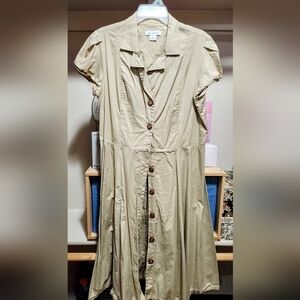 Liz Claiborne Tan Button-Front Midi Dress